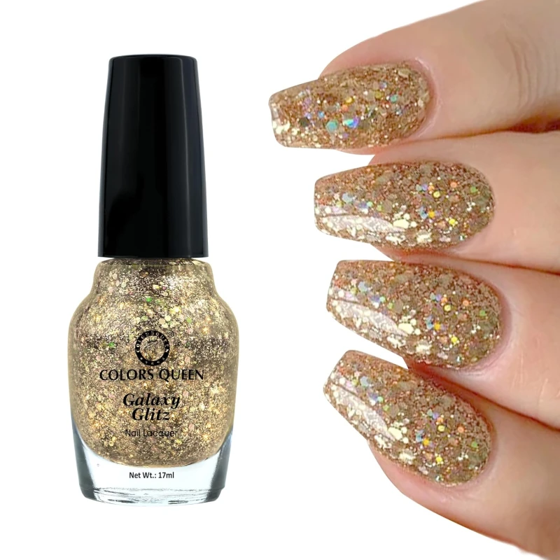 Colors Queen Galaxy Glitz Nail Lacquer | Glossy Nail Polish | Long Lasting | Chip Resisting Formula, Effortless Application | Vegan and Cruelty Free (128 - Jewel On, 17ml) - Thumbnail 2